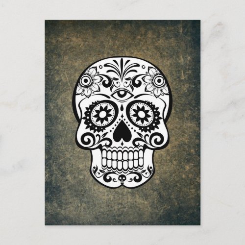 Black White Dia De Los Muertos Sugar Skull Postcard
