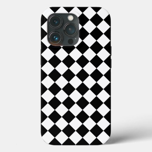 Black White Diagonal Checkered Pattern iPhone 13 Pro Case
