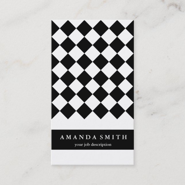 Black White Diagonal Checkered Squares Generic Business Card (Front)