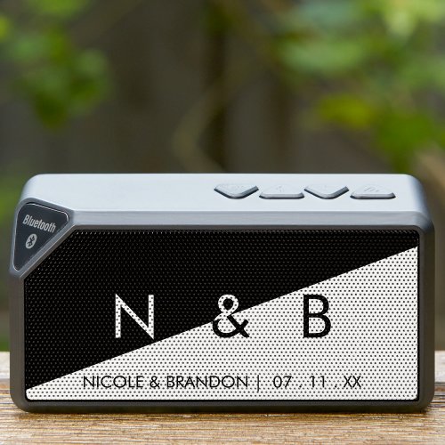 Black White Diagonal Color Block Monogram Wedding Bluetooth Speaker