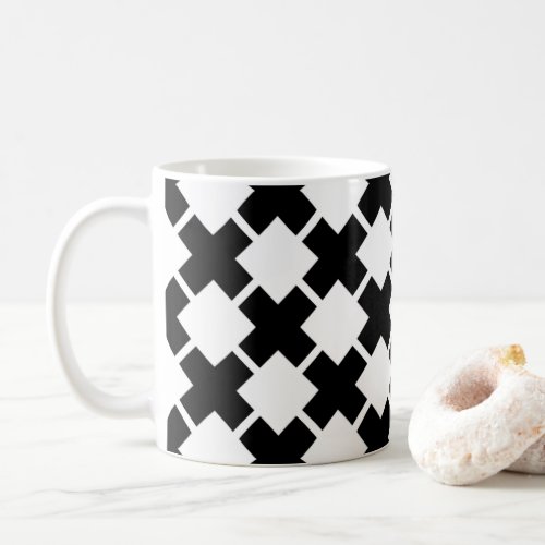 Black White Diagonal Rustic Lines Pattern  Coffee Mug