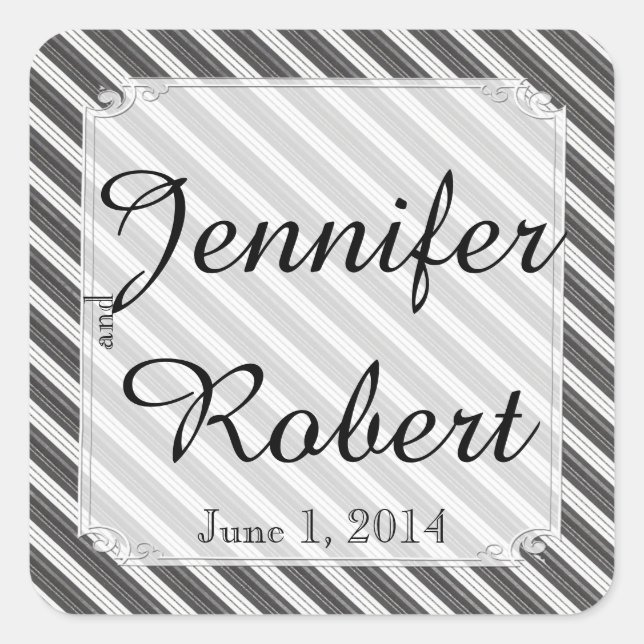Black White Diagonal Stripe Wedding Envelope Seal (Front)