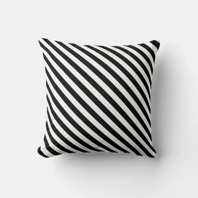 Black White Diagonal Stripes Design Throw Pillow (Front)