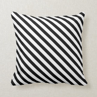 Black White Diagonal Stripes Design Throw Pillow
