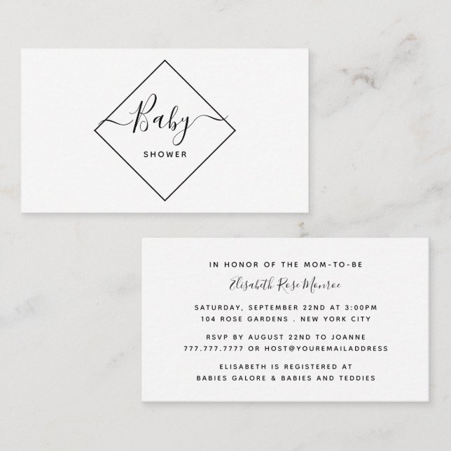 Black & White Diamond Baby Shower Ticket Invite (Front/Back)