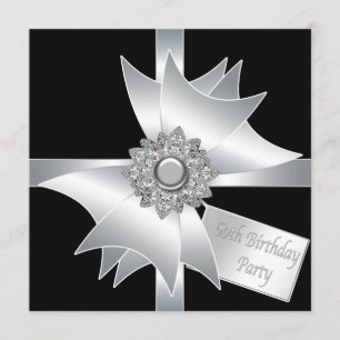 Black White Diamond Bow Womans 60th Birthday Party Invitation