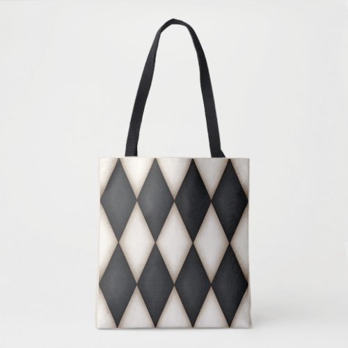 Black  White Diamond Check Harlequin Pattern Tote Bag