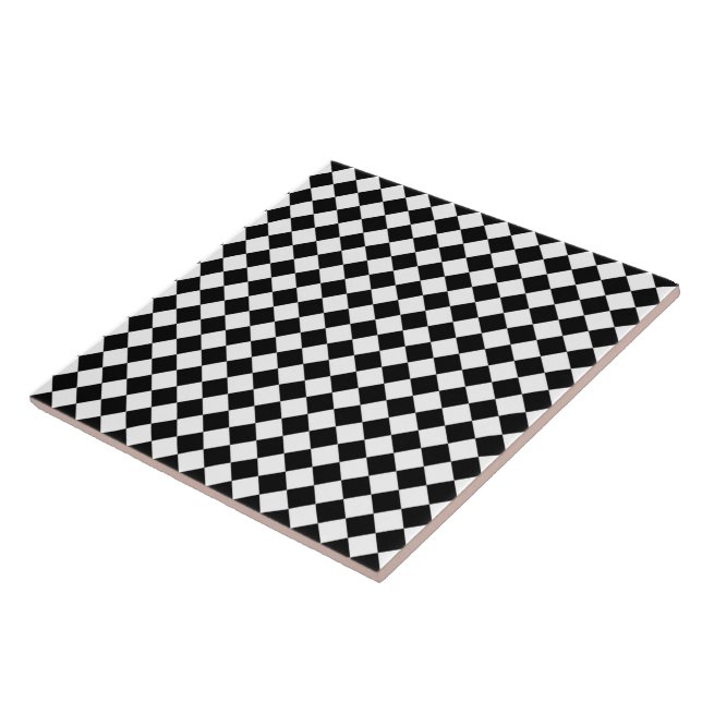 Black White Diamond Check pattern Ceramic Tile (Side)