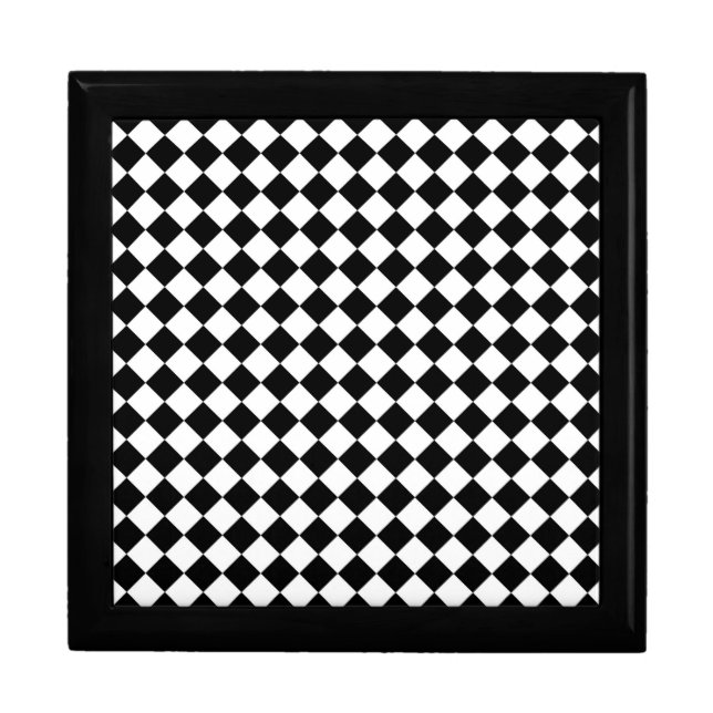 Black White Diamond Check pattern Jewelry Box (Front)