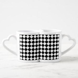 Black White Diamond Checkerboard Coffee Mug Set