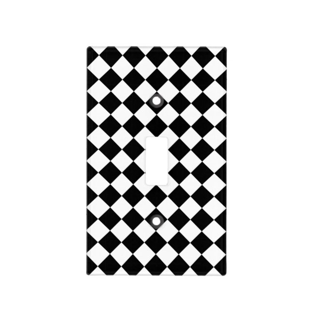 Black White Diamond Checkerboard pattern Light Switch Cover (Front)