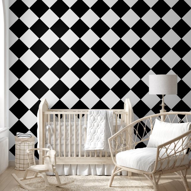 Black & White Diamond Checkerboard Pattern Wallpaper (Kids)
