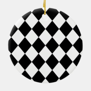 Black & White Diamond Checkered Pattern Ceramic Ornament