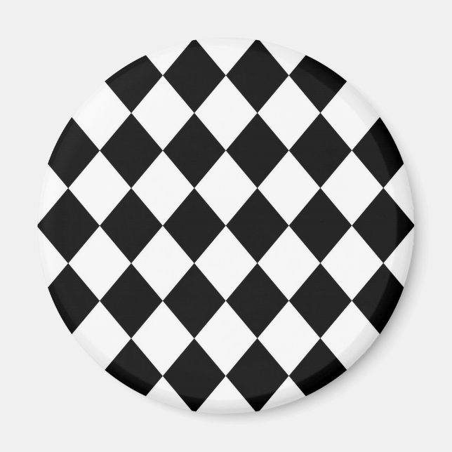 Black & White Diamond Checkered Pattern Magnet (Front)