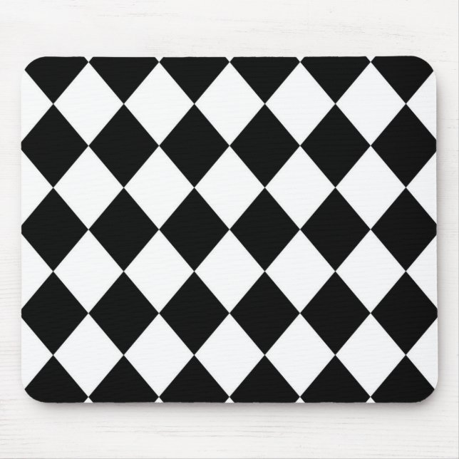 Black & White Diamond Checkered Pattern Mouse Pad (Front)