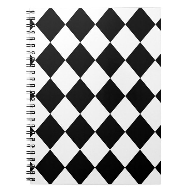 Black & White Diamond Checkered Pattern Notebook (Front)