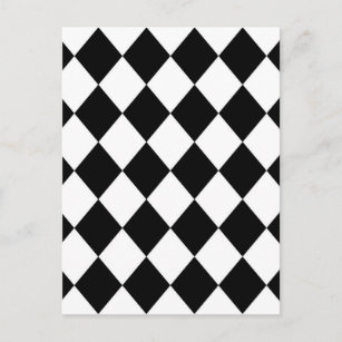 Black & White Diamond Checkered Pattern Postcard