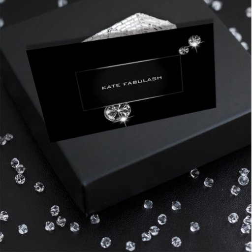Customizable Black White Diamond Fashion Stylist Beauty Business Card