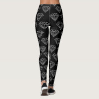 Black white diamond gemstone jewel print leggings