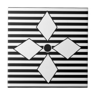 Black White Diamond Geometric Stripes Pattern Ceramic Tile