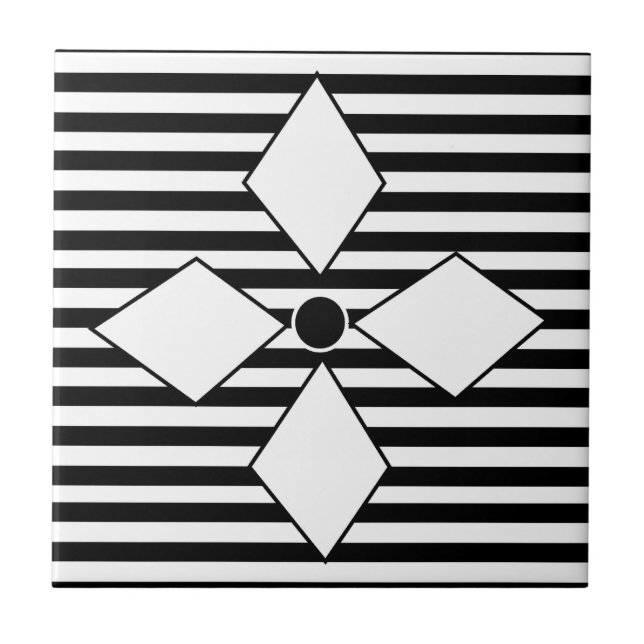 Black White Diamond Geometric Stripes Pattern   Ceramic Tile (Front)