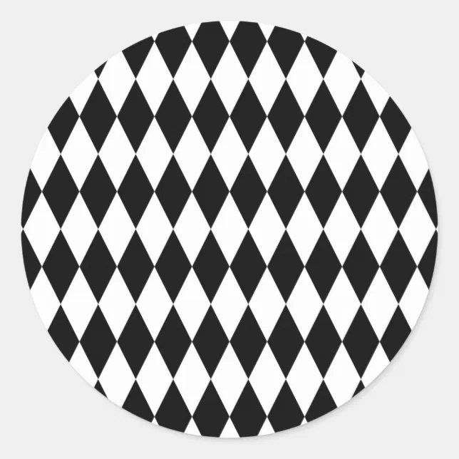 Black & White Diamond Harlequin Pattern Classic Round Sticker | Zazzle