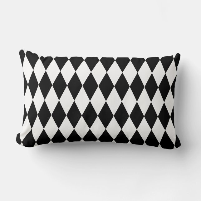 Black & White Diamond Harlequin Pattern Lumbar Pillow (Front)
