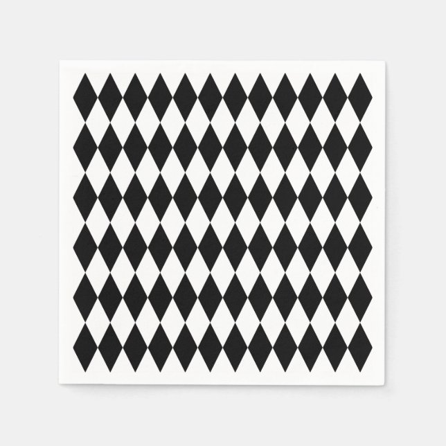 Black & White Diamond Harlequin Pattern Paper Napkins (Front)