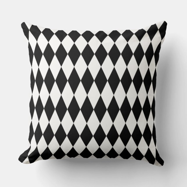 Black & White Diamond Harlequin Pattern Throw Pillow (Front)