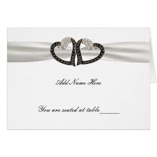 Black & White Diamond Hearts Place Card (Front Horizontal)
