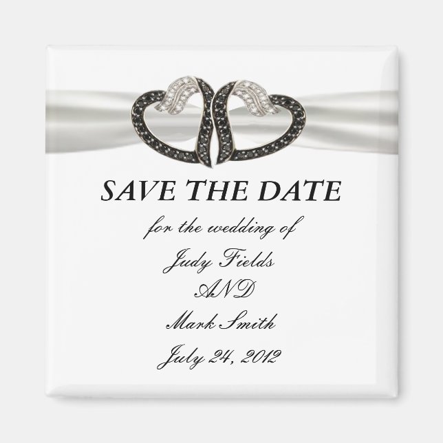 Black & White Diamond Hearts Save The Date Magnet (Front)