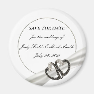 Black & White Diamond Hearts Save The Date Magnet