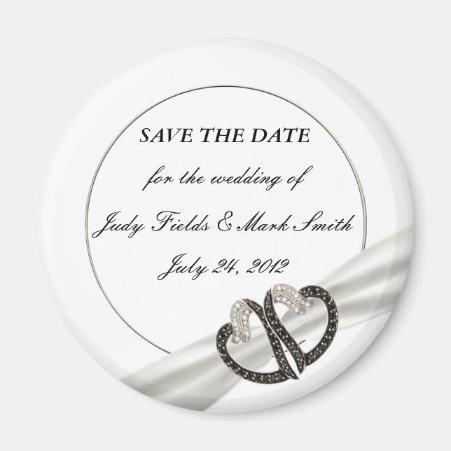 Black & White Diamond Hearts Save The Date Magnet (Front)