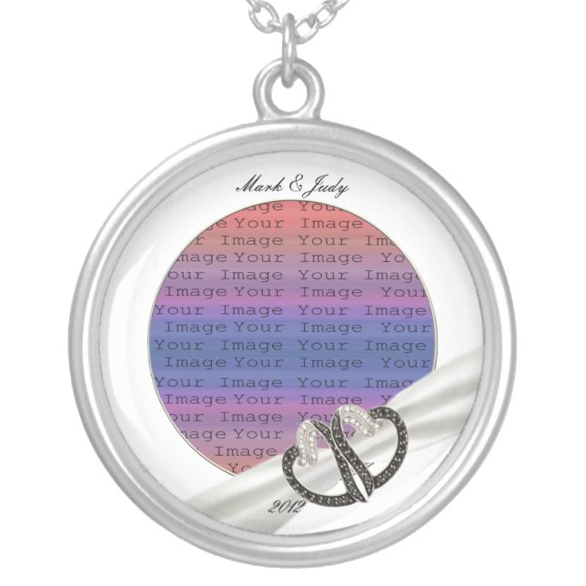 Black & White Diamond Hearts Silver Necklace (Front)