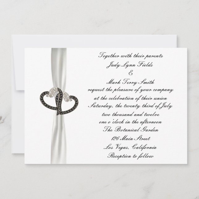 Black & White Diamond Hearts Wedding Invitation (Front)