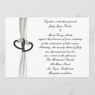 Black & White Diamond Hearts Wedding Invitation