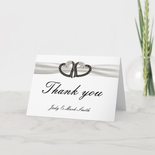 Black  White Diamond HeartsThank You Card