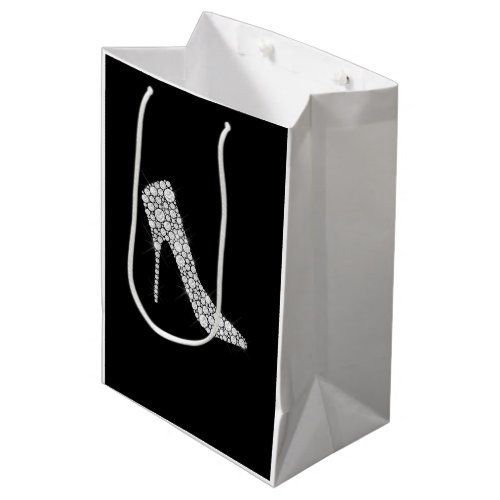 Black White Diamond High Heel Shoe Wedding Medium Gift Bag
