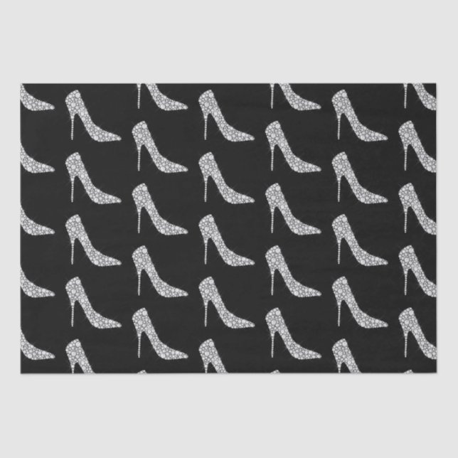 Black White Diamond High Heel Shoe Wedding Tissue Paper (Front)
