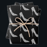 Black White Diamond High Heel Shoe Wedding Wrapping Paper Sheets<br><div class="desc">Black White Diamond High Heel Shoe Personalized Names Wedding or Bridal Shower</div>