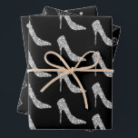 Black White Diamond High Heel Shoe Wedding Wrapping Paper Sheets<br><div class="desc">Black White Diamond High Heel Shoe Personalized Names Wedding or Bridal Shower</div>