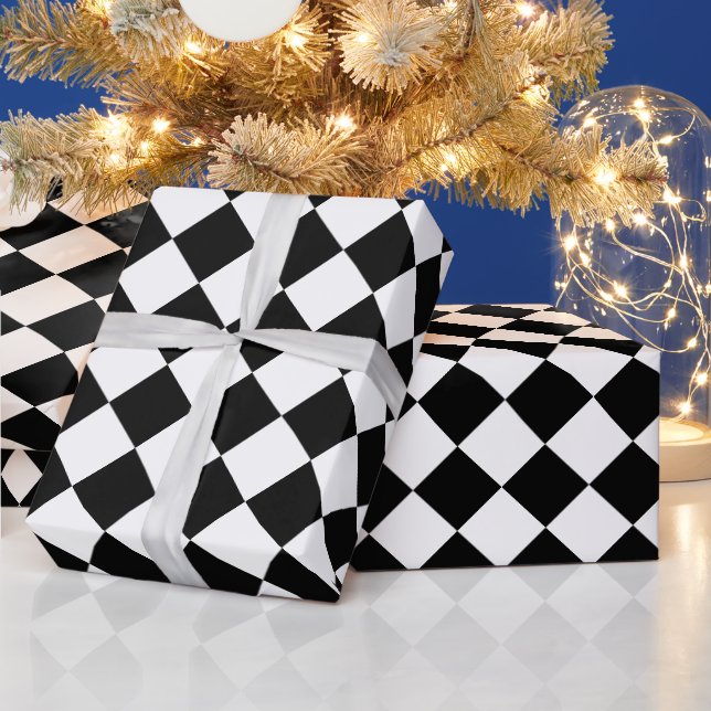 Black & White Diamond Pattern Checkerboard Squares Wrapping Paper (Holidays)