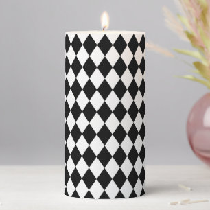 Black & White Diamond Print Pillar Candle