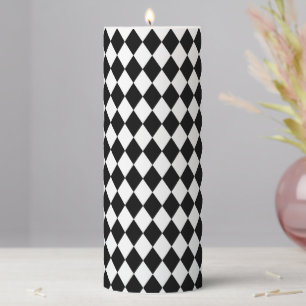 Black & White Diamond Print Pillar Candle