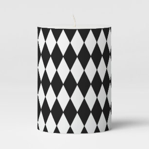 Black & White Diamond Print Pillar Candle