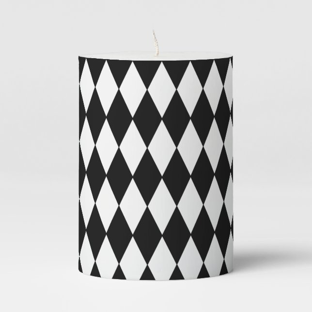 Black & White Diamond Print Pillar Candle (Front)
