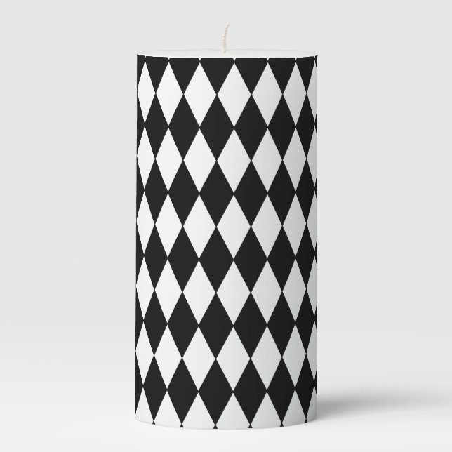 Black & White Diamond Print Pillar Candle (Front)