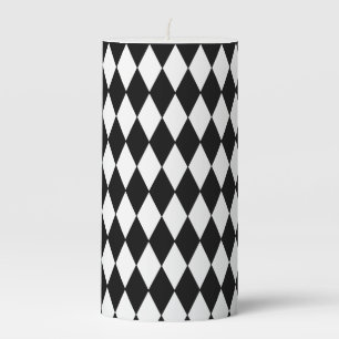 Black & White Diamond Print Pillar Candle