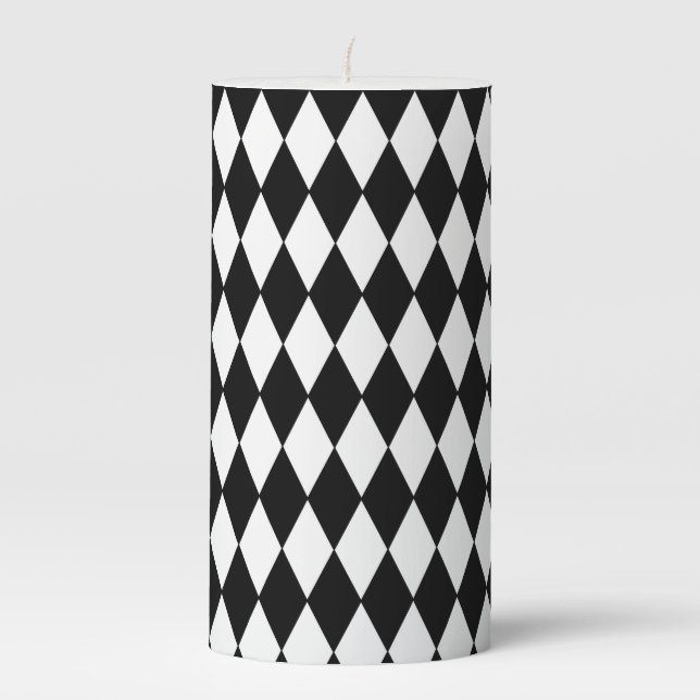 Black & White Diamond Print Pillar Candle (Front)
