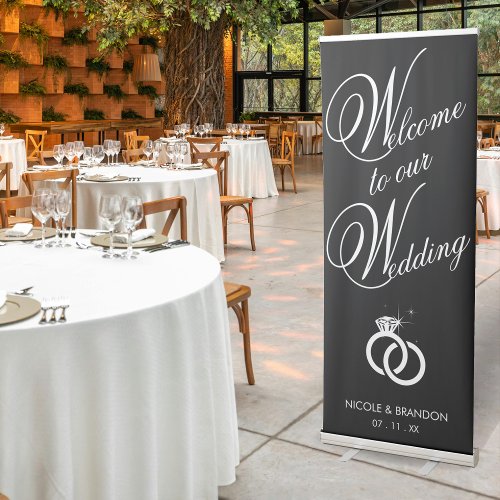 Black  White Diamond Ring Welcome to our Wedding Retractable Banner